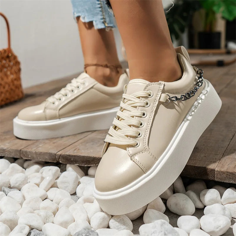 Summer Women Designer Shoes Flat Female 2023 Spring Autumn Metal White Ladies Casual Chunky Sneakers Platforms Fashion Sneaker