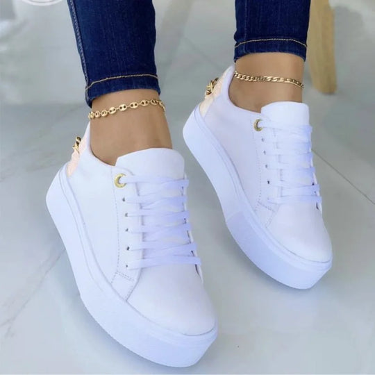 Summer Women Designer Shoes Flat Female 2023 Spring Autumn Metal White Ladies Casual Chunky Sneakers Platforms Fashion Sneaker