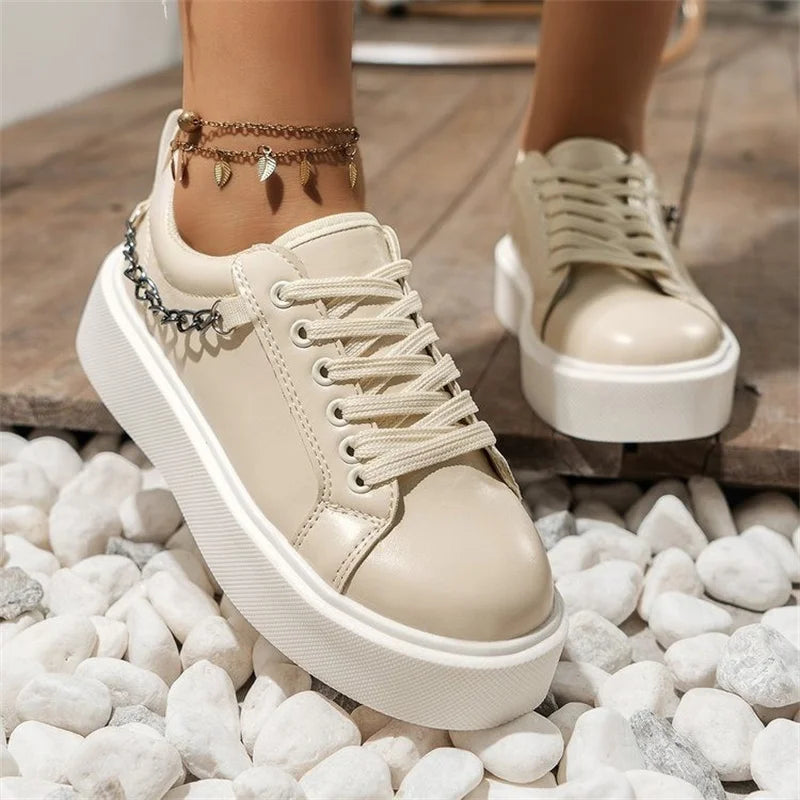 Summer Women Designer Shoes Flat Female 2023 Spring Autumn Metal White Ladies Casual Chunky Sneakers Platforms Fashion Sneaker