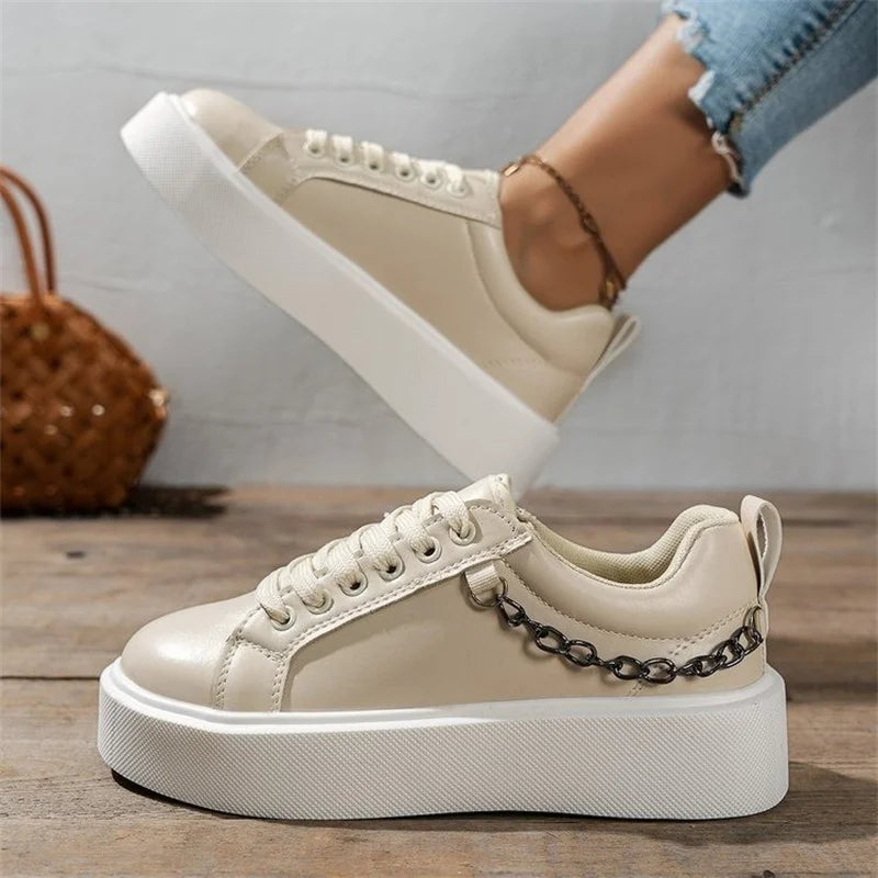 Summer Women Designer Shoes Flat Female 2023 Spring Autumn Metal White Ladies Casual Chunky Sneakers Platforms Fashion Sneaker