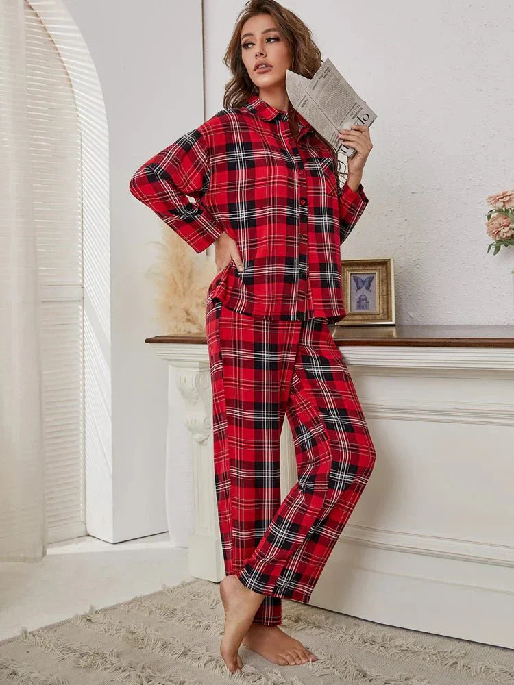 Yara | Women's Red Plaid Pajama Set - MORI